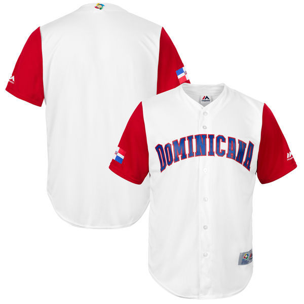 customized Men Dominican Republic Baseball Majestic White 2017 World Baseball Classic Replica Team Jersey->->MLB Jersey